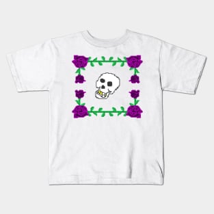 Skulls and purple roses Kids T-Shirt